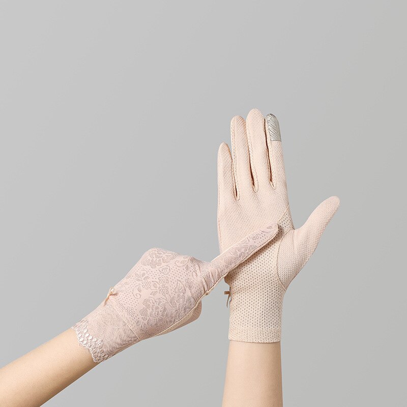 Gants d&#39;été fins en soie glacée pour femmes, dentelle Sexy, écran tactile, protection solaire, gants Anti-UV, antidérapants, fleurs délicates respirantes: 05