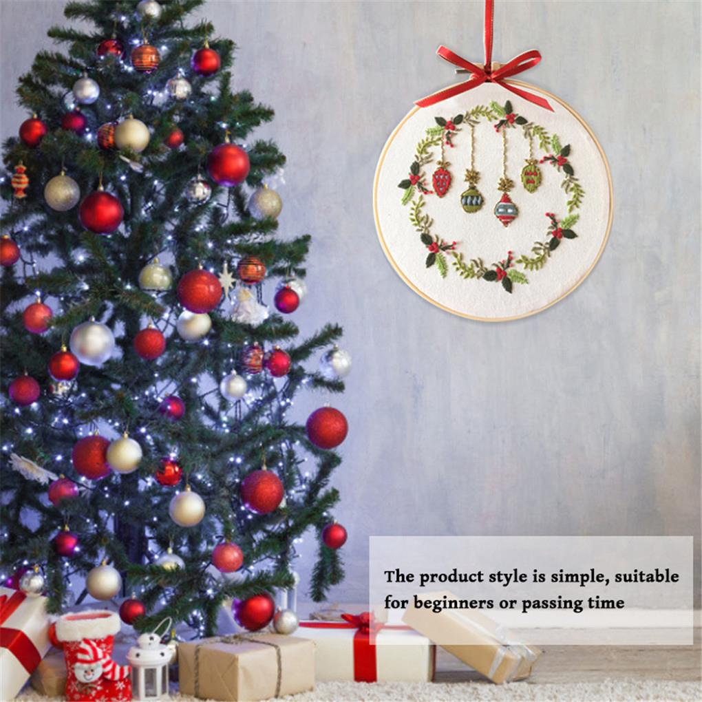 Christmas Embroidery Stitch Starter Kit DIY Handmade Xmas Pattern Cloth Embroidery Hoop Beginner Embroidery Round Cross Stitch