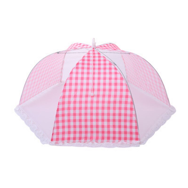 16 inch Foldable Kitchen Mesh Food Cover Round Umbrella Hygiene Grid Dish Cover Anti Fly Mosquito Dust BBQ Picnic Kitchenware: Pink