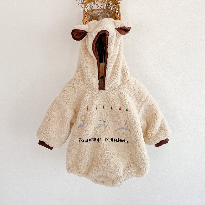 Mono de manga larga con capucha para bebé, ropa para niño y niña, mono de dibujos animados bordado de cervatillo recién nacido