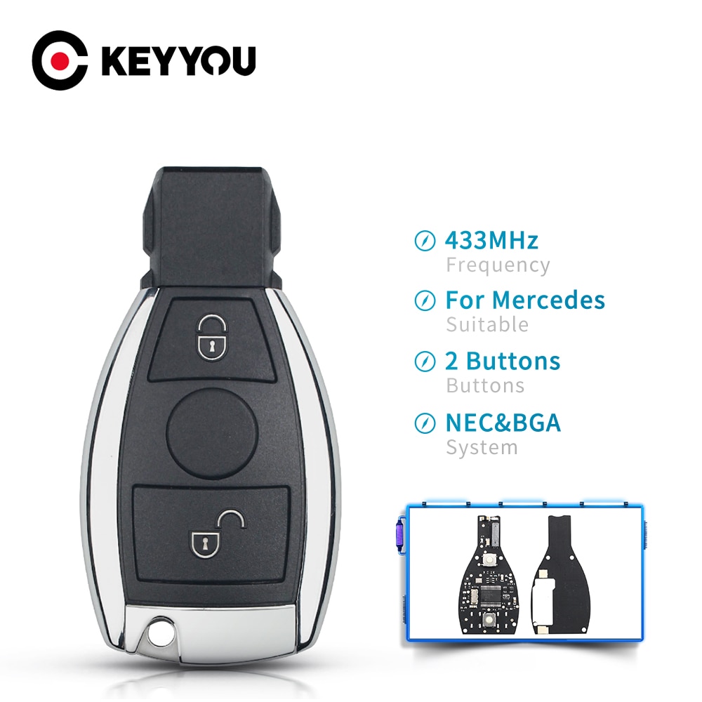 Keyyou 433Mhz 2 Button Control Auto Remote Smart Key Vervanging Voor Mercedes Benz Jaar 2000 + Ondersteunt Originele Nec en Bga