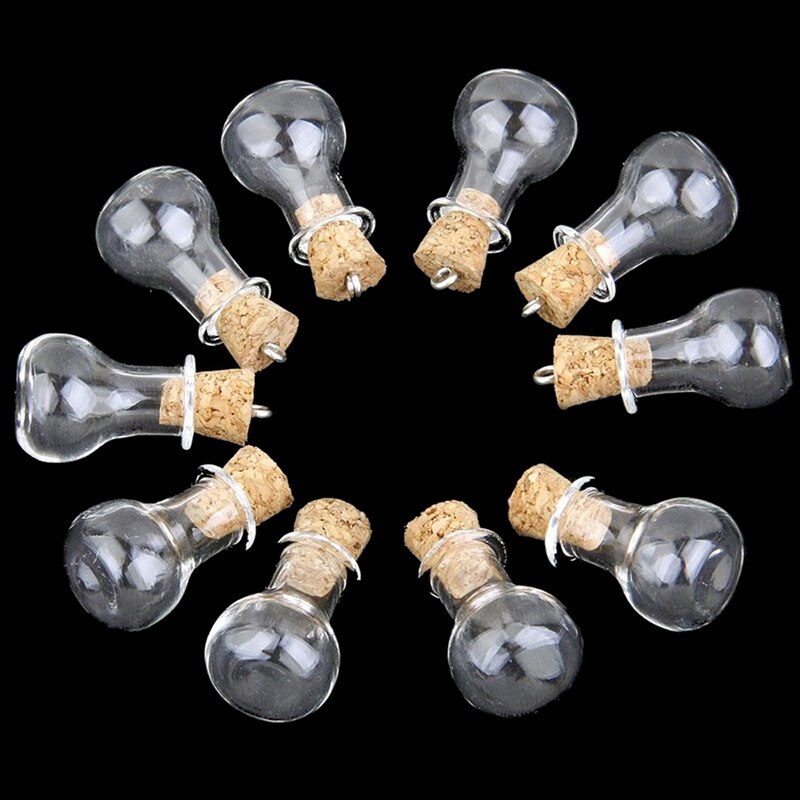 10 Pcs Glass Bottle Cork Glass Bottle Pendant &amp; 10 Pcs 20Ml Mini Clear Wishing Bottle Message Glass Vial