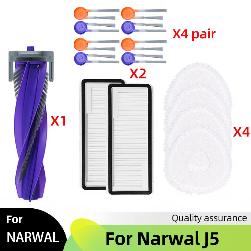 Fit For Narwal J5 Spare Parts Main Side Brush Cover Hepa Filter Mop Cloth Dust Bag Accessories Consumables: Red