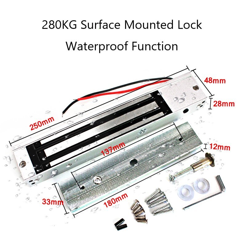 12V 24V 280kg Holding Force Magnetic Lock Single Double Door Surface Mounted Lock Concealed Waterproof Time Delay Solenoid Latch: 280KG Waterproof