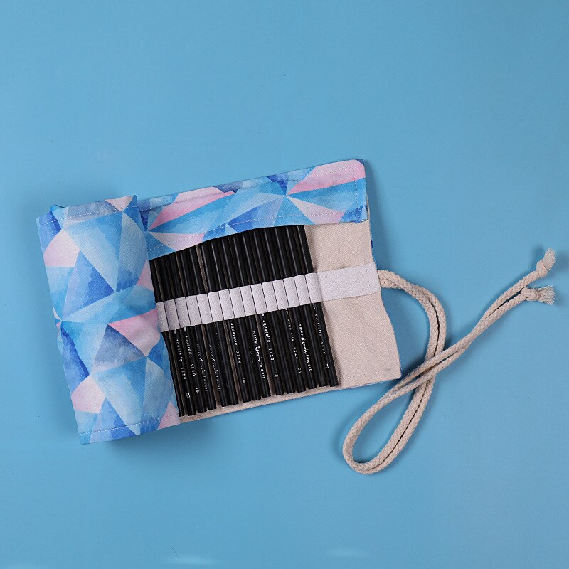 Handmade Canvas Pencil Wrap Roll Up Case Holder Bohemian Style Travel Drawing Sketching Coloring Pencil Roll Organizer: diamond 48 Holes