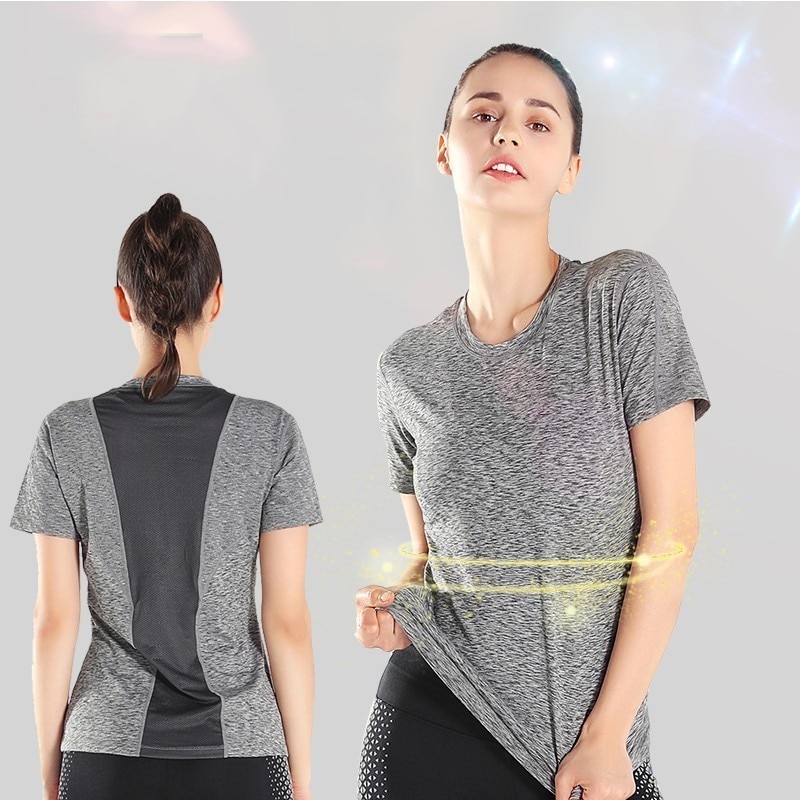 Kvinder løbende t-shirts o-hals sport top reflekterende udendørs fitness jogging kortærmet gym t-shirts åndbare yoga toppe xl