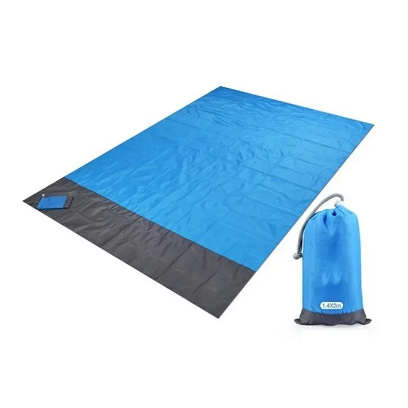 200 x 210cm vattentät strandmatta sandfri filt camping utomhus picknicktält vikbart skydd sängkläder ficka picknick campingstol: Blå
