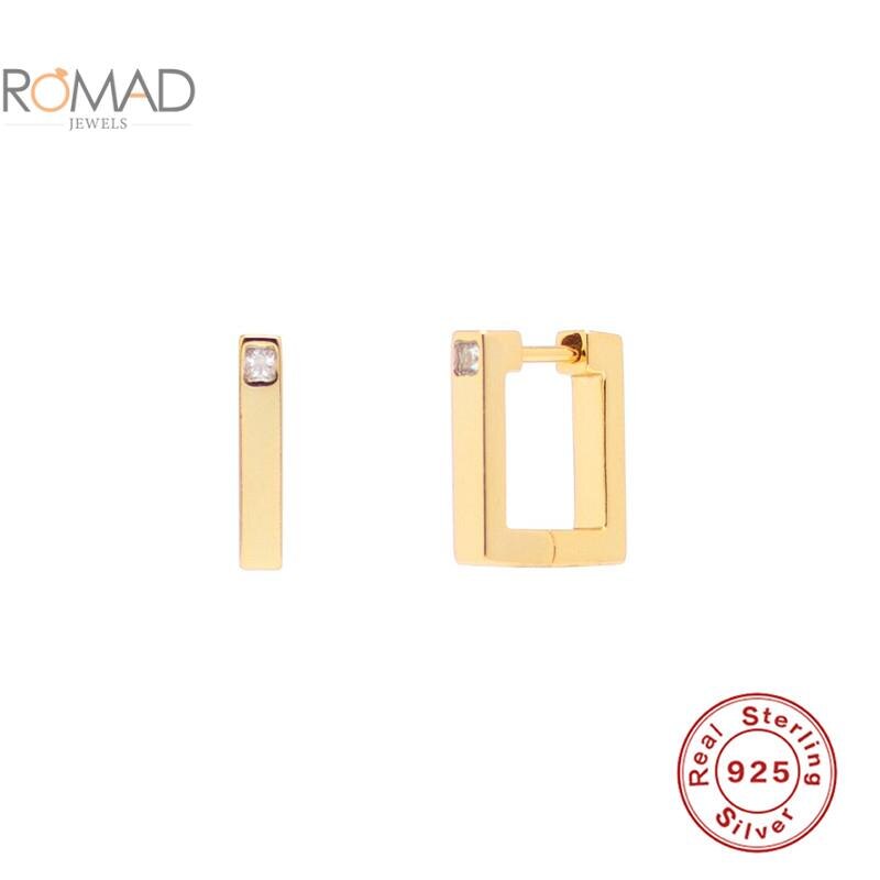 Romad 1 pcs 925 sterling silver earrings jewelry women trendy simple square diamond daily matching hoop earrings aretes de mujer