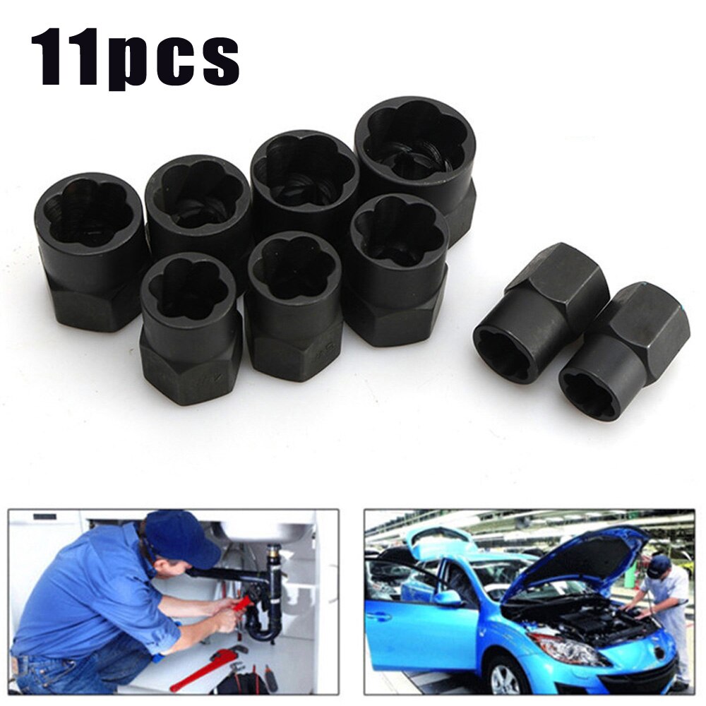 Set van 11 auto-onderdelen, gebroken moer, boutverwijderaar met zeskantkop, roestverwijderaar, vrachtwagenaccessoires