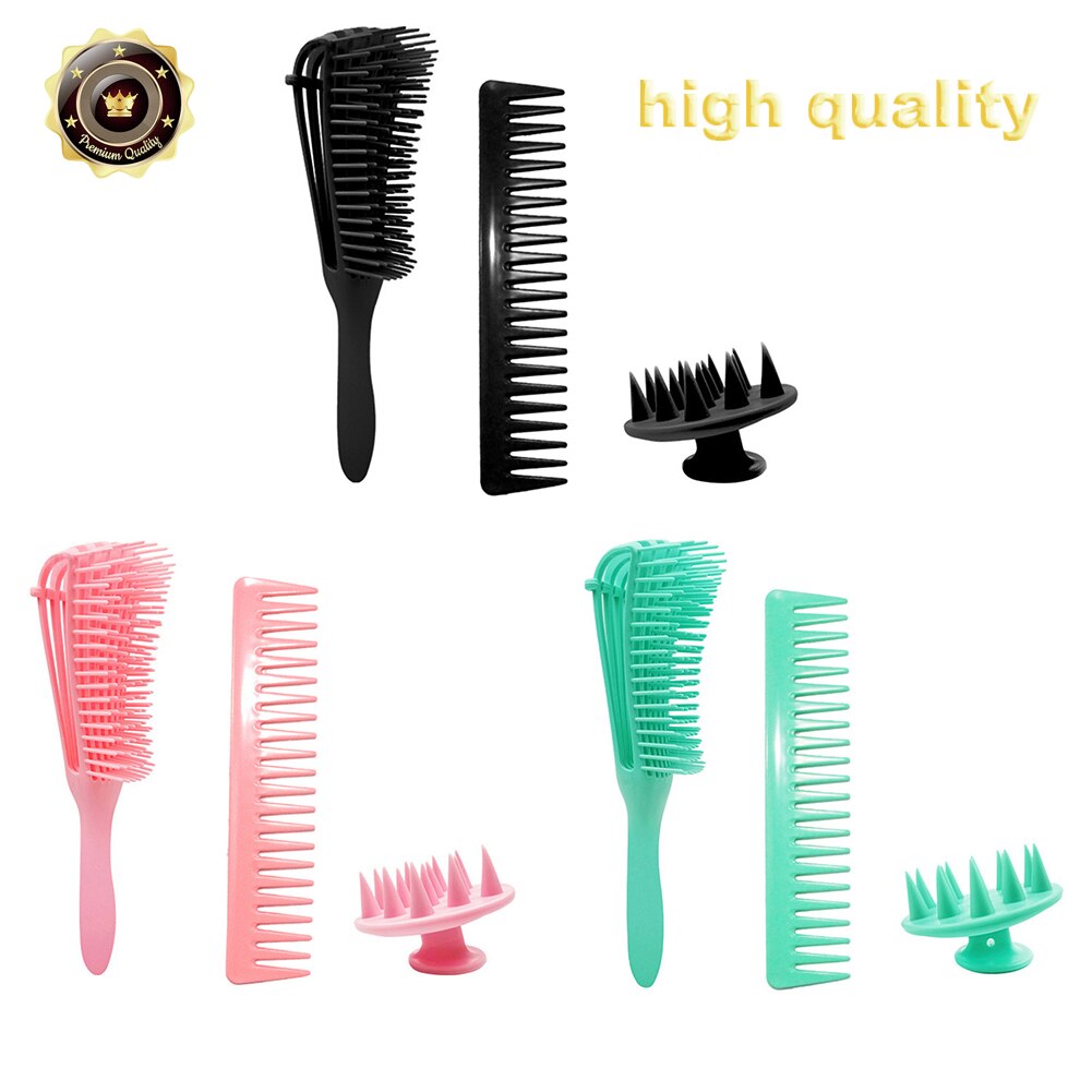 3 Stuks Detangling Hair Brush Massage Nat Haar Kam Ontklitter Haarborstel 2a Om 4c Kinky Golvend/Krullend/Coily/Nat/Droog/Olie/Dik Haar