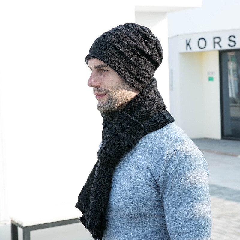 Beanies hue tørklæde handsker sæt 3 stk vinter strikket tyk varm hue kvinder mænd solid retro hue hat soft touch screen handsker: 2 stk. balck