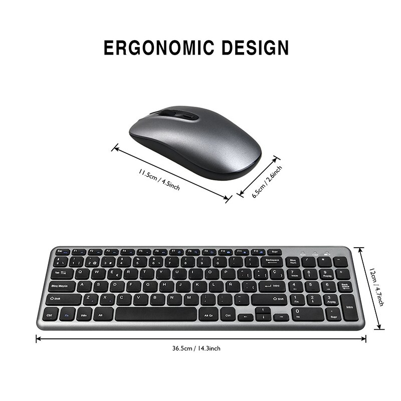 Draadloze toetsenbord- en muisset, ergonomische muis voor pc, muis met stille knop, toetsenbord en muiscombinatie voor notebook, laptop en pc