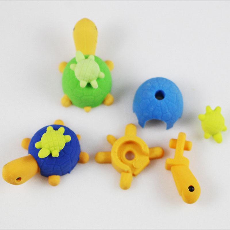 1X Cartoon assemble eraser mini turtle modelling eraser children stationery prizes kawaii school office supplies papelaria