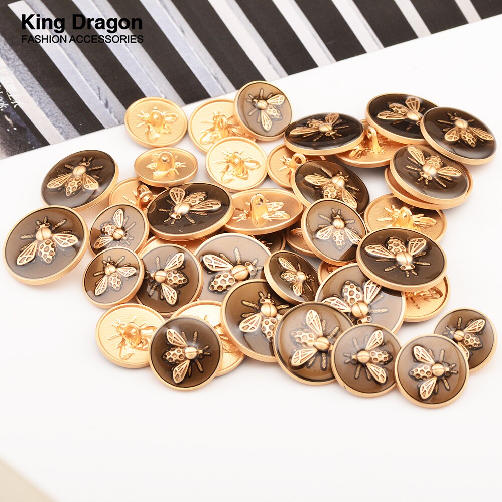 6 STKS Strass Decor Metalen Gouden Bee Knoppen Voor Kleding Jas Vest Trui Naai Handwerken KD871
