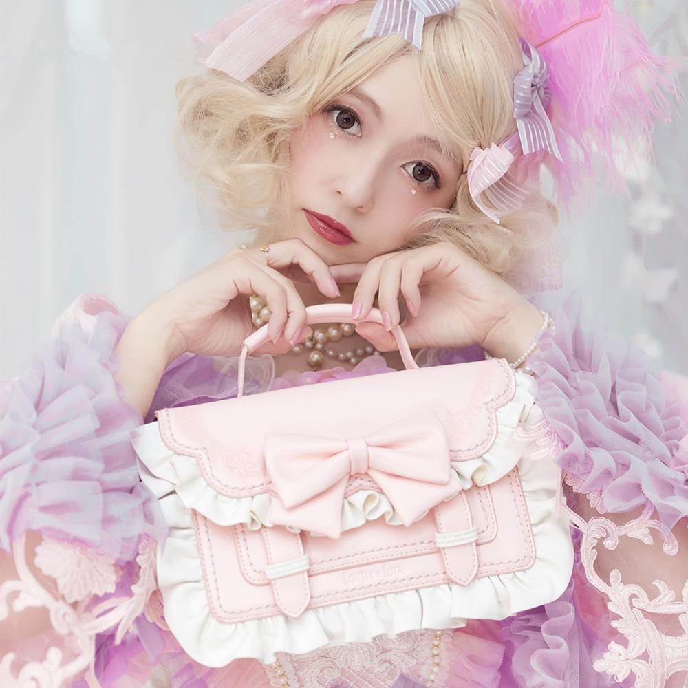 Roze Lolita Boog Handtas Schoudertas PU Leer Cosplay Meisjes Vrouw 32x23x8cm