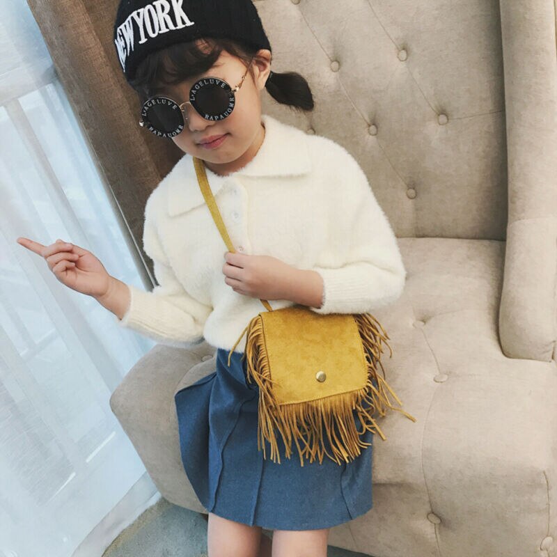 Cute Tassel mini leopard crossbody bag Kids Girls Handbags Coin Purse Children Shoulder Bags