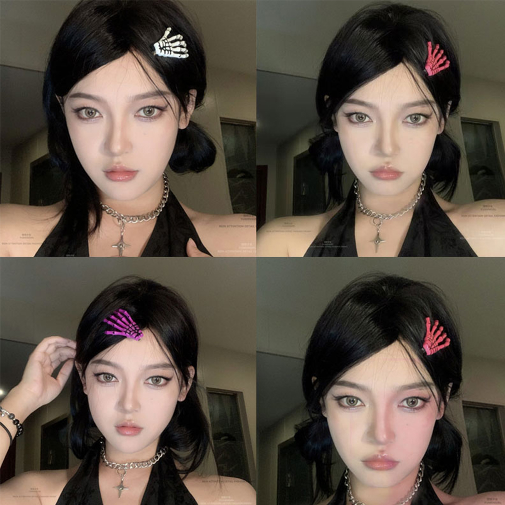 Fermaglio per capelli a mano con scheletro creativo per donna ragazza stile gotico forcina colorata trucco di Halloween copricapo per feste accessori per capelli