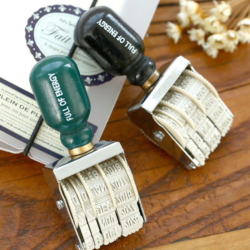 Sello de rodillo de madera Vintage, sellos de fecha para planificador, sellos de palabras rodantes para álbum de recortes, papelería estilo Retro, suministros de oficina