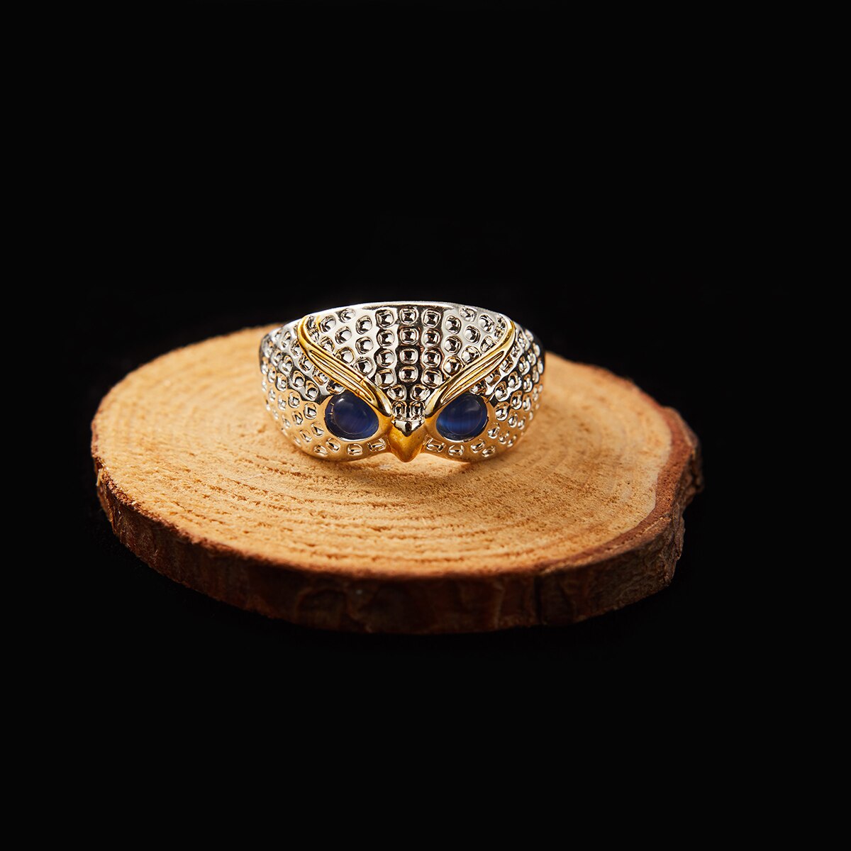 Anillos Retro Punk con forma de búho para hombre y mujer, joyería ajustable con personalidad, Ojos de cristal azul y rojo, Color plateado antiguo, anillo abierto: Color 8