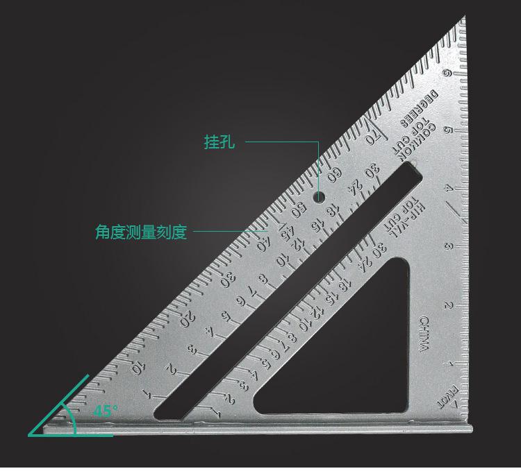 Trekantregel 90 graders fortykningsvinkelregel aluminiumslegering tømrer måling firkantet lineal
