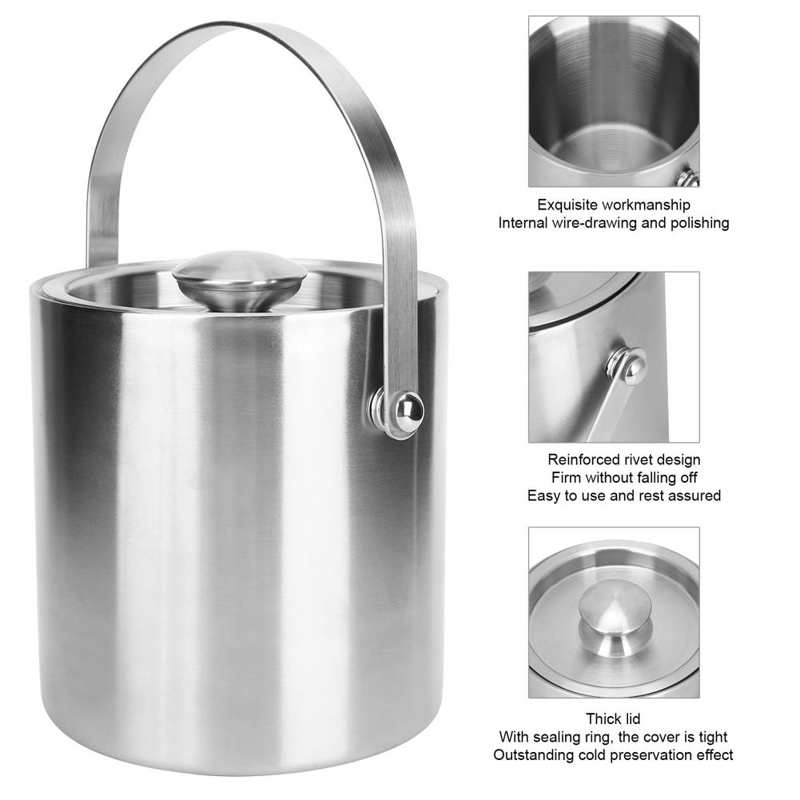 2L Rvs Geïsoleerde Dubbelwandige Ijsemmer Met Deksel Voor Party Bar Ktv Rode Wijn Barbenodigdheden Wijn Cocktail