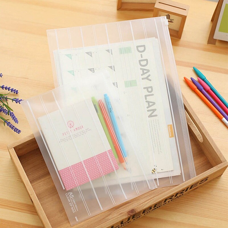 Transparent Frosted File Bag Pencil Bags Pocket Paper Bag Environment-friendly Pull Chain Receiving Bag Office File Folder