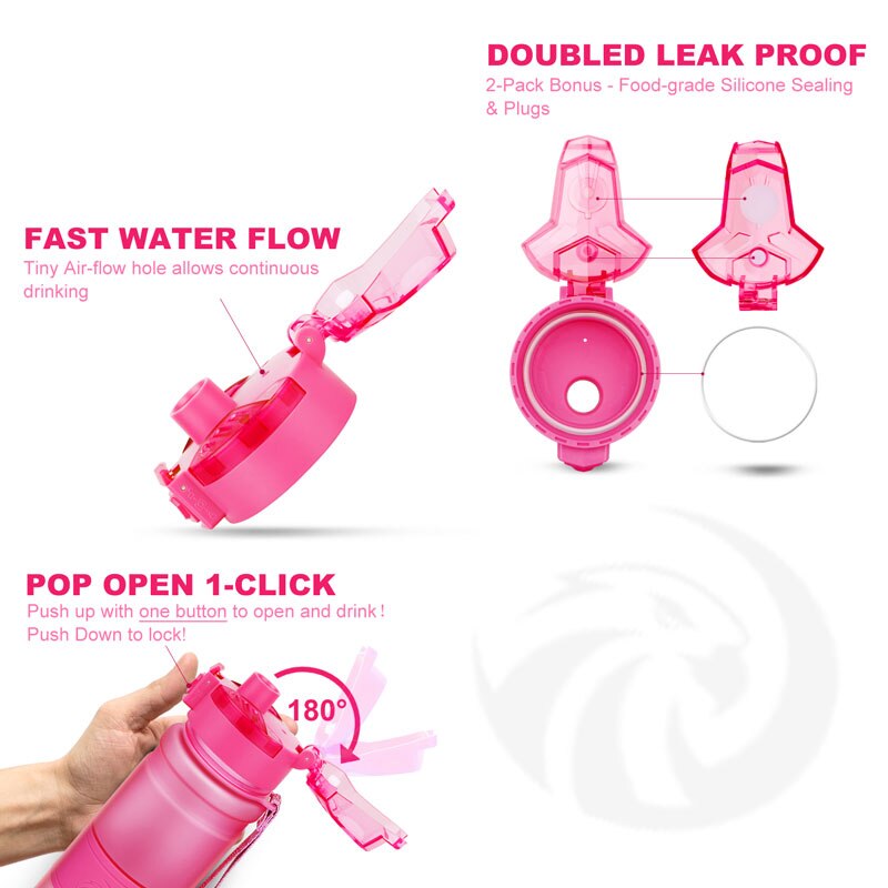 Sport vattenflaska lock 400/500 ml lock hoppande tritan material termos propp tillbehör: Rosa