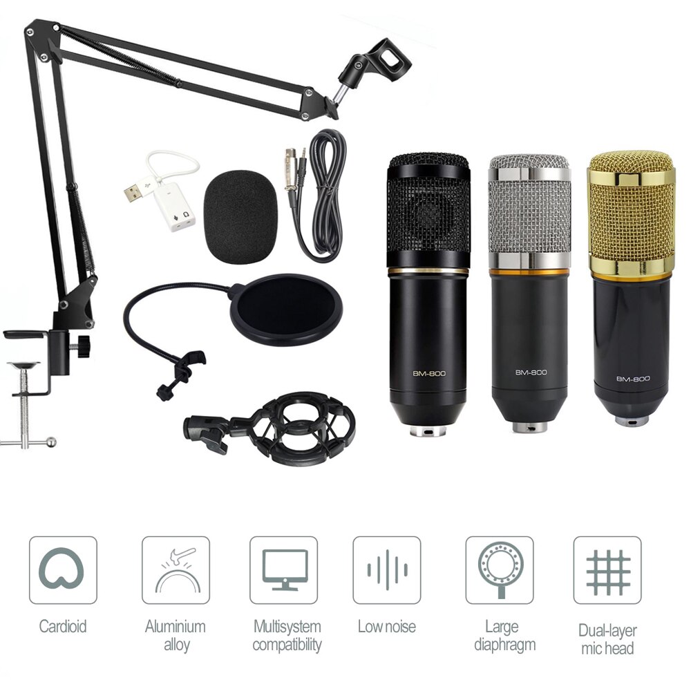 BM-800 Condenser Microphone Gold Ring Set Computer Mobile Phone Live Broadcast Equipment Network K Song
