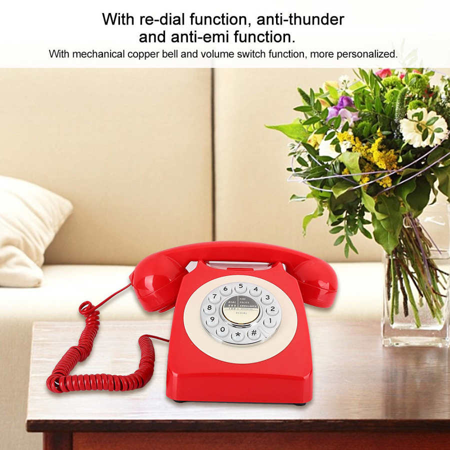 Retro vintage antieke telefoons met nummerweergave, opnieuw kiezen, handsfree vaste telefoon