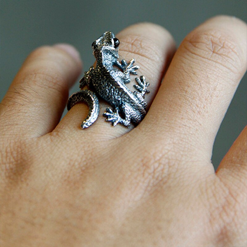 Vintage Adjustable Lizard Rings Cabrite Gecko Cham... – Grandado