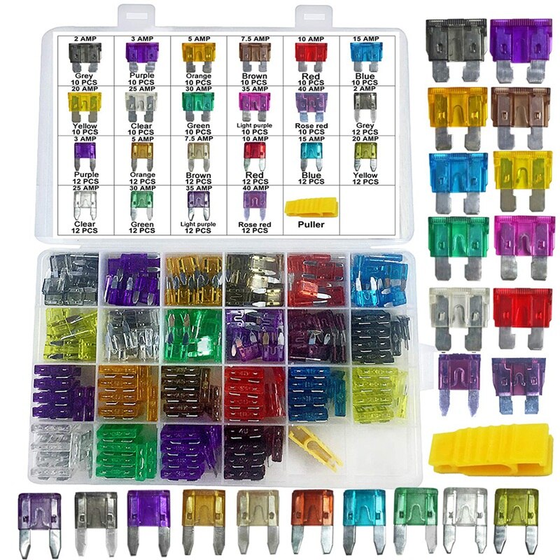 Kit de surtido de fusibles de coche de 242 piezas-estándar de camión y Mini (2A/3A/5A/ 7.5A/10A/15A/20A/25A/30A/35A/40A), coche de barco RV SU