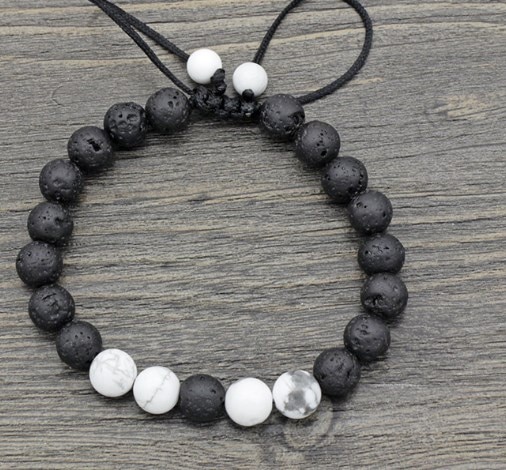 Pulsera de piedra de lava volcánica blanca howlita para hombre y mujer, abalorio ajustable, 8mm, para hombre y mujer, Buda y Yoga