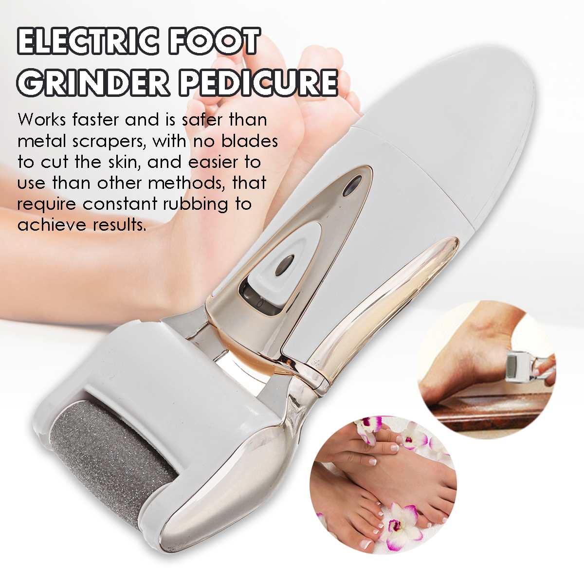 Elektrisk pedicure værktøj fodplejeværktøj pedicura fløjl glat maskine callus remover fodfil til fodhæl hud +3 rullehoved