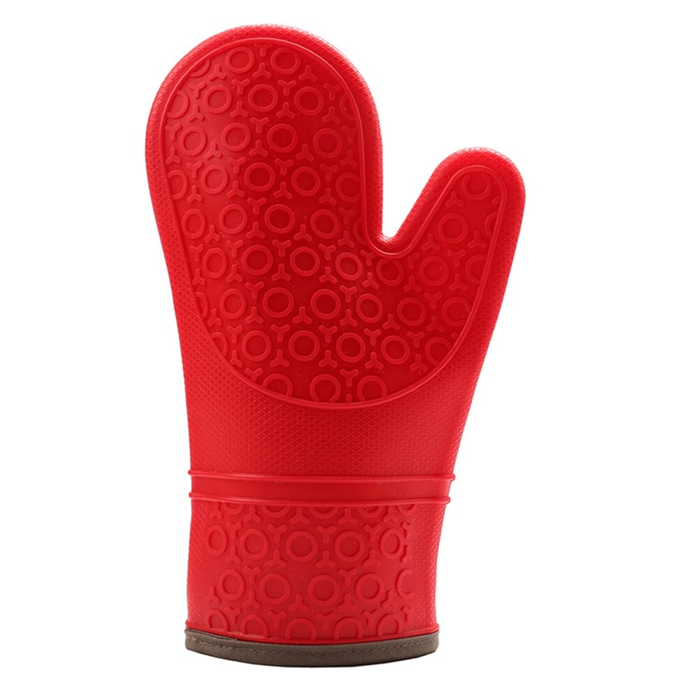 Silicone Anti-slip Heat Resistant Oven Mitten Kitchen Baking Glove: Red