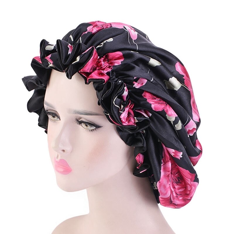 Large Satin Linned Bonnet Sleep Caps Double-sided Reversible Bonnet Hat Silky Night Sleep Cover Cap Ladies Hair Styling Tool: Type 4