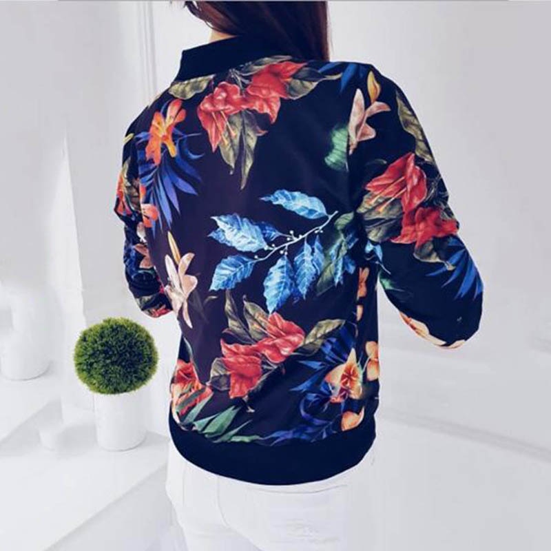 Europe style sommarjacka dam blommönster tunn bomberjacka retro basic jackor vita rockar dam ytterkläder