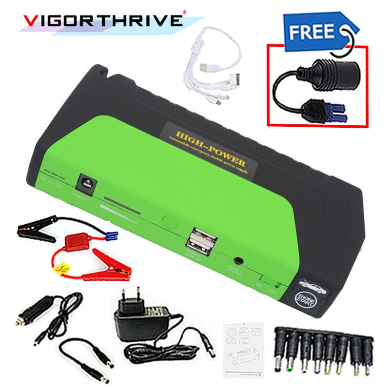 Nødauto booster mini bærbar 2 usb til benzin bil booster grøn bil jump starter 12v batterioplader
