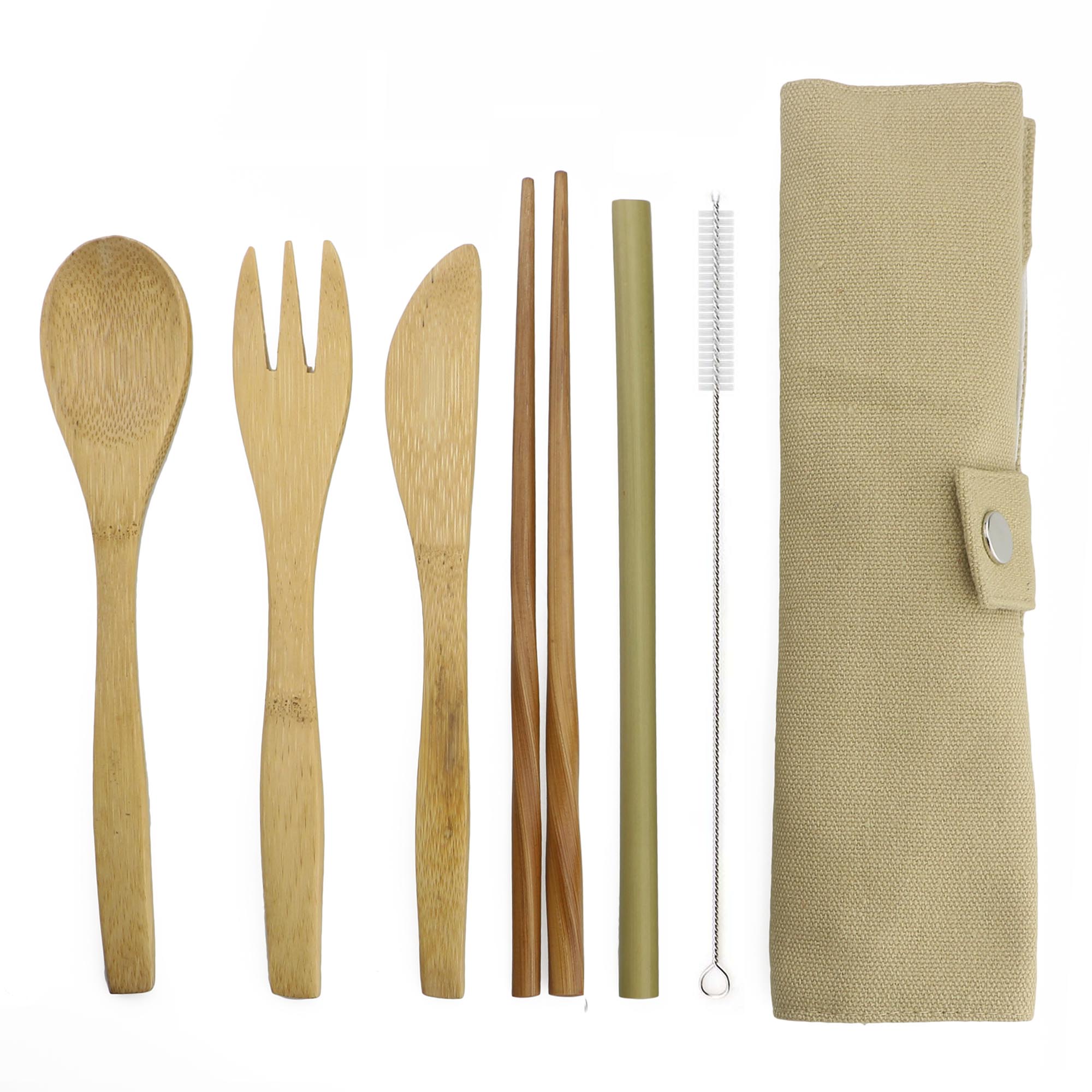 7pcs/set Straw Kitchen Utensil Eco-friendly Travel Reusable Portable Bamboo Cutlery Set Spoon Fork Chopstick: Ginger Yellow