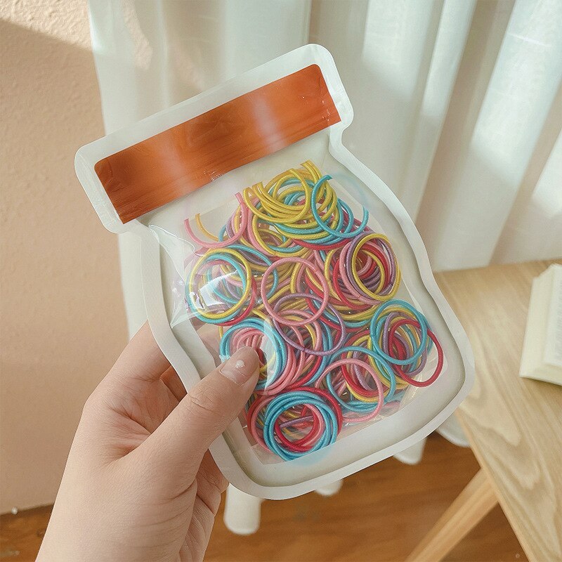 100Pcs Meisje Kleur Haar Ring Nylon Kleine Elastische Haar Hoepel Kinderen Haar Touw Rubber Band Kinderen Paardenstaart Elastische Rubber band: Colorful bottle S