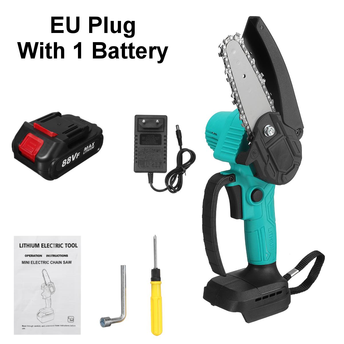 1500W 4 Inch 88VF Mini Electric Chain Saw With Battery Indicator Rechargeable Woodworking Tool For Makita 18V Battery EU Plug