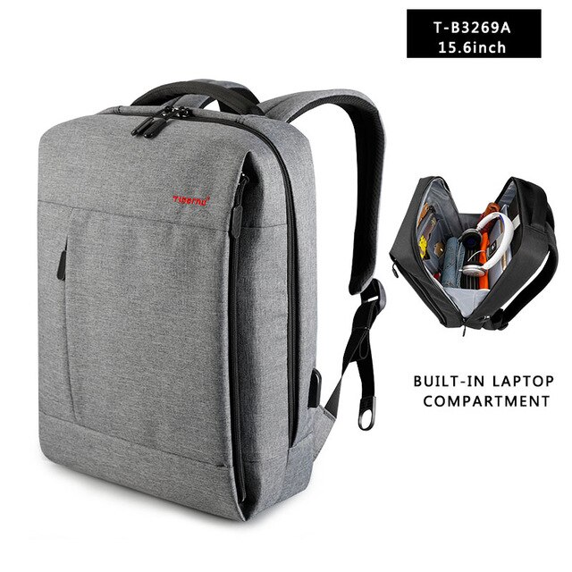 Tigernu Brand Slim Backpack USB charging Men 14 15.6 inch Laptop Backpack Women Splashproof Simple School Backpack Bag for Teens: Grey 15.6inch