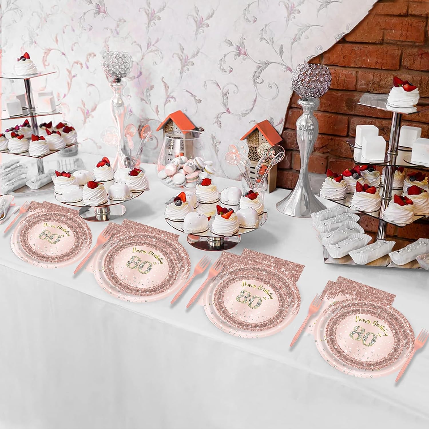 80th Rose Gold Birthday Party Decrations Women 80 Birthday Plates Napkins Forks Party Supplies 80 Year Old Birthday Disposable