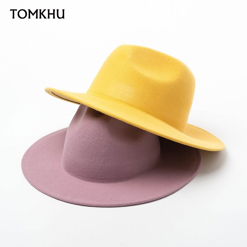 Winter Women Fedora Hat 100% Wool Wide Brim Felt Hats Cap Crushable Pork Pie Hat Female Floppy Church Wedding Bridal Hats