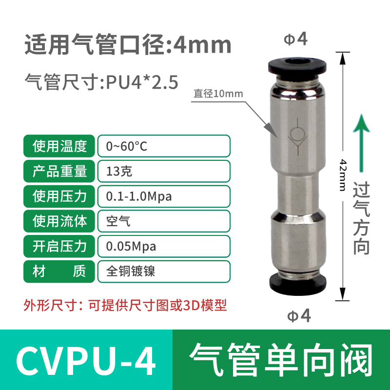 CVPU-4mm 6mm 8mm 10mm 12mm PCVU Pneumatische Push To Connect Fitting Terugslagklep Gemaakt van geheel van metaal: Paars