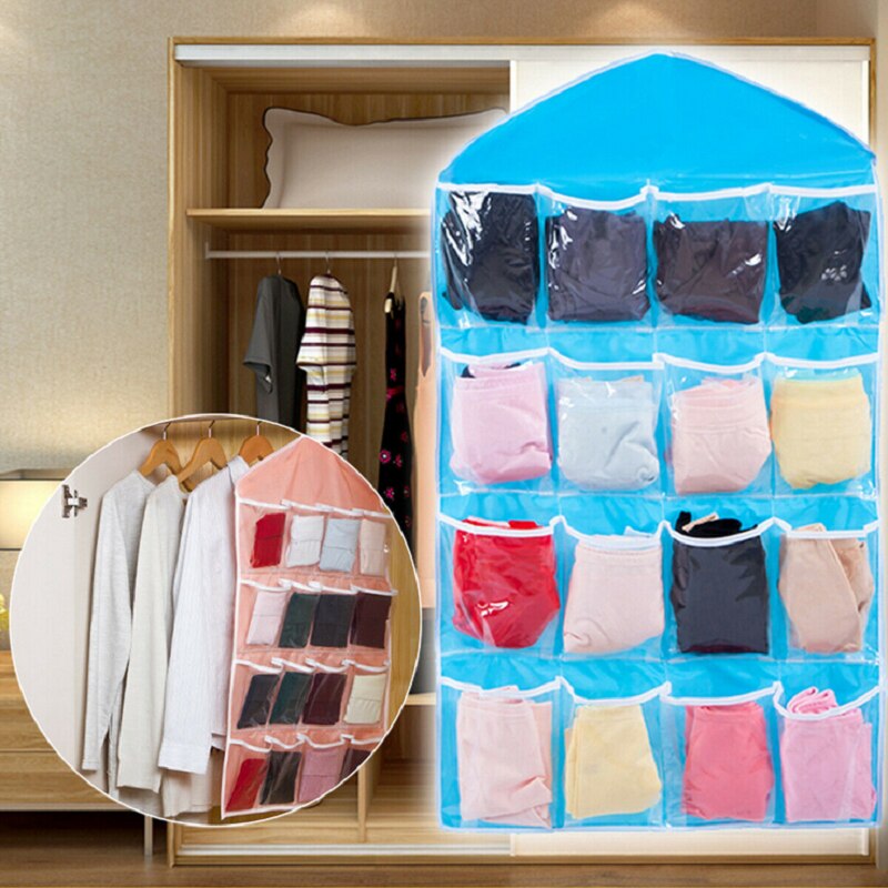 2 Packs 16 Pockets Sock Bra Underwear Hanging Organizer Tidy Rack Hanger Storage Door Bag for Bathroom Living Room Home Sundries