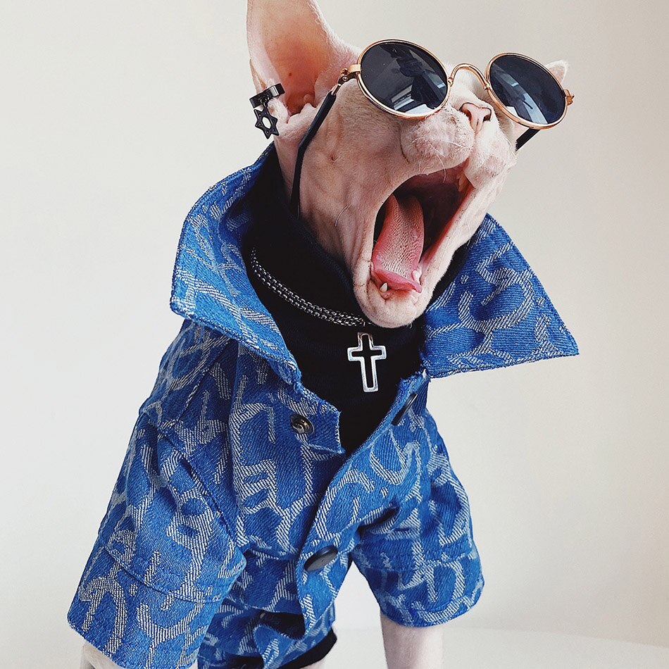 Neue Sphynx Katze Kleidung Herbst Winter Denim Jacke Kleidung Für Sphint Katze Kätzchen Sphinx Katze Sphinksu Mantel Kleidung