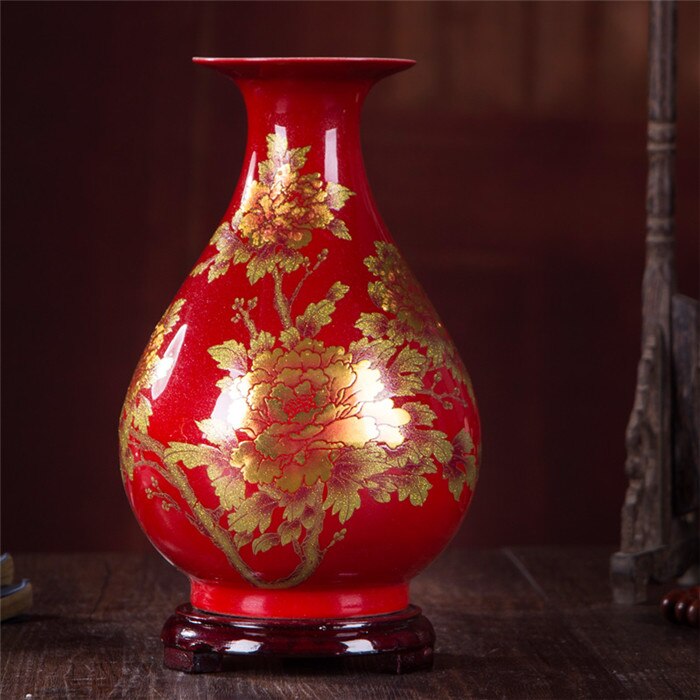 Chinese Style Vase Jingdezhen Yellow Crystal Glaze Flower Vase Home Decor Handmade Shining Famille Rose Vases: G