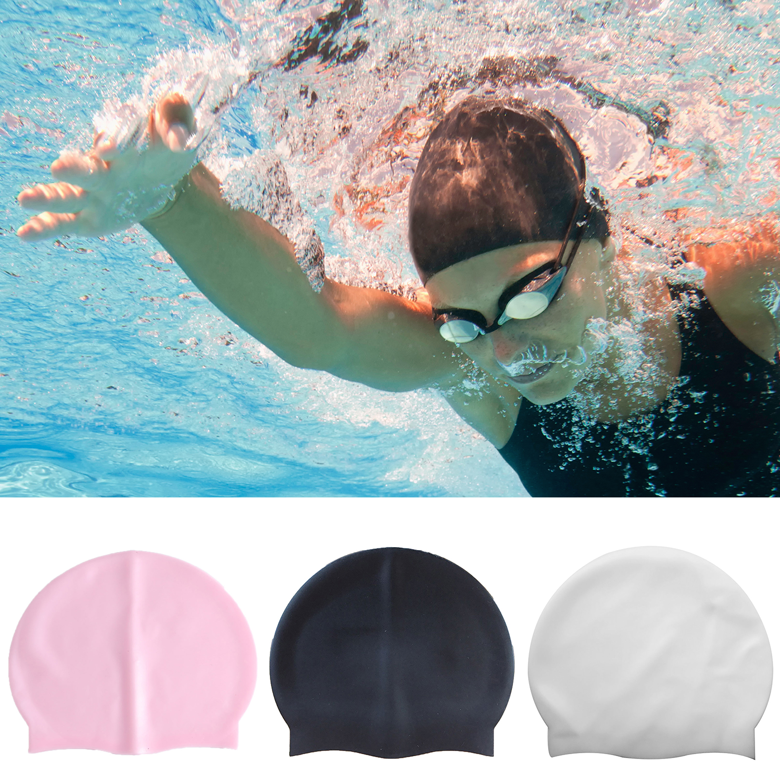 Elastic Silicone Waterproof Swim Cap Elastic Put on Easily Silicone Silicone Swimcap Long Hair for Training