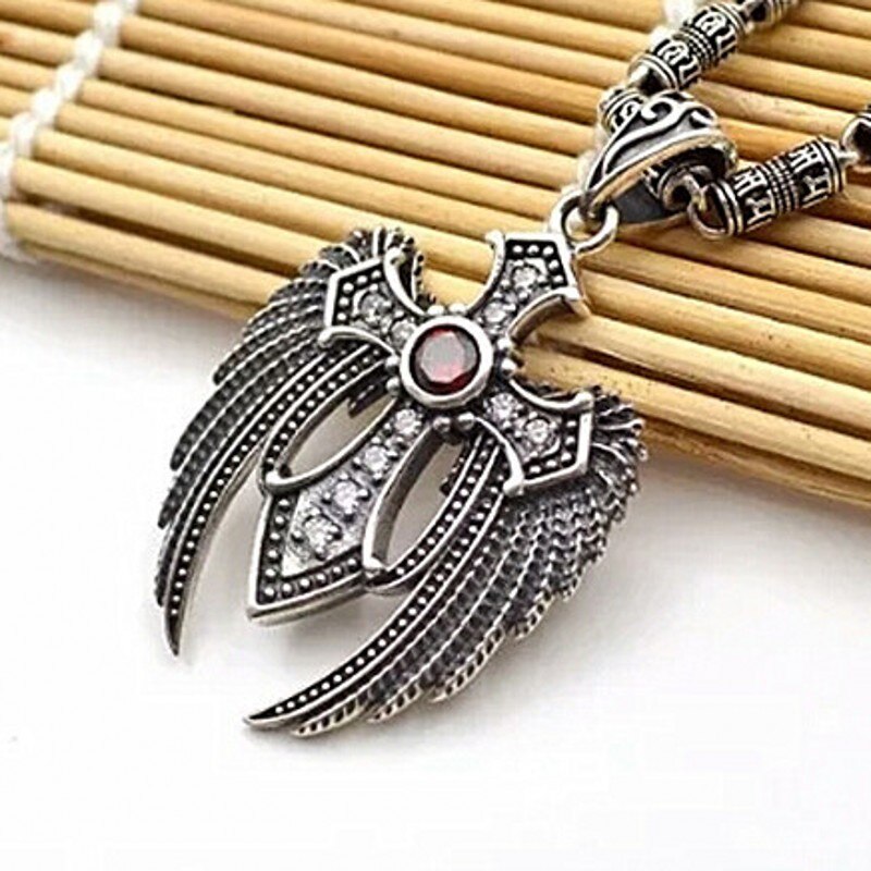 Bocai engelsflügel-anhänger für herren ,  s925 silberne paar-anhänger für mann und frau, stilvoller und großzügiger kreuz-zirkon-pullover-anhänger