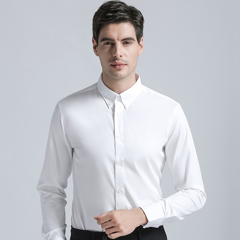 Herenoverhemden formele overhemden met gespkraag, katoenen overhemden, klassieke effen kleur, lange mouwen, zakelijke pakken, overhemden wit